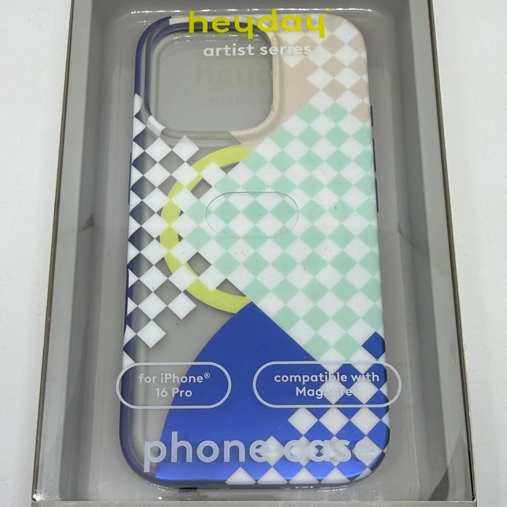 Heyday iPhone 16 Pro Case Blue Green Geometric MagSafe Artist Series NWT
